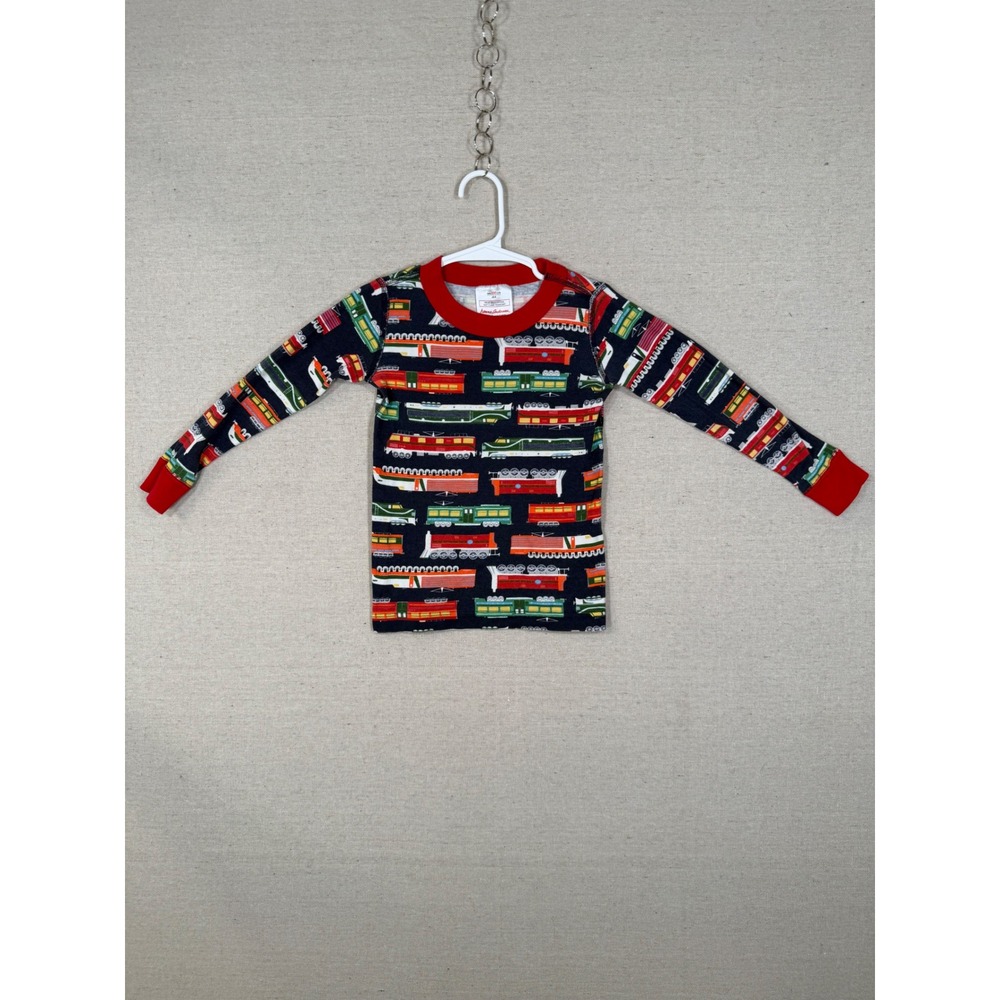 Hanna Andersson Kids Train Print Long Sleeve Pajama Top Navy Red Size 100 4T